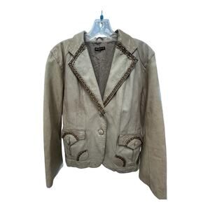 BENEDETTA NOVI Beige Heavy Quilt Leather Stud Trim Jacket Made in Italy Mob Wife